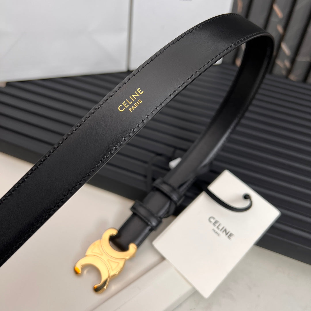 CEL 25mm Medium Triomphe Belt in Taurillon Black Leather 176283