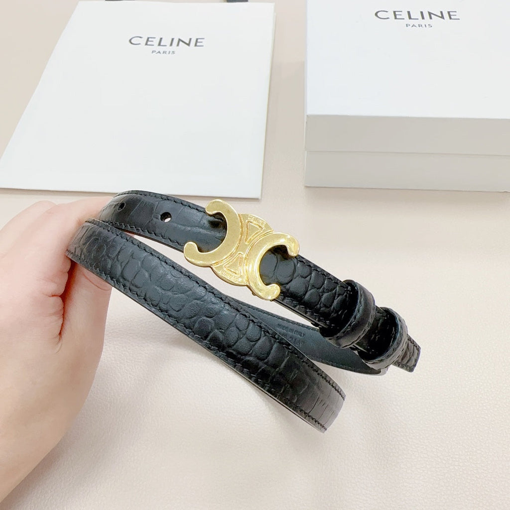 CEL Gold Buckle Belt 18mm Black Calfskin 176702