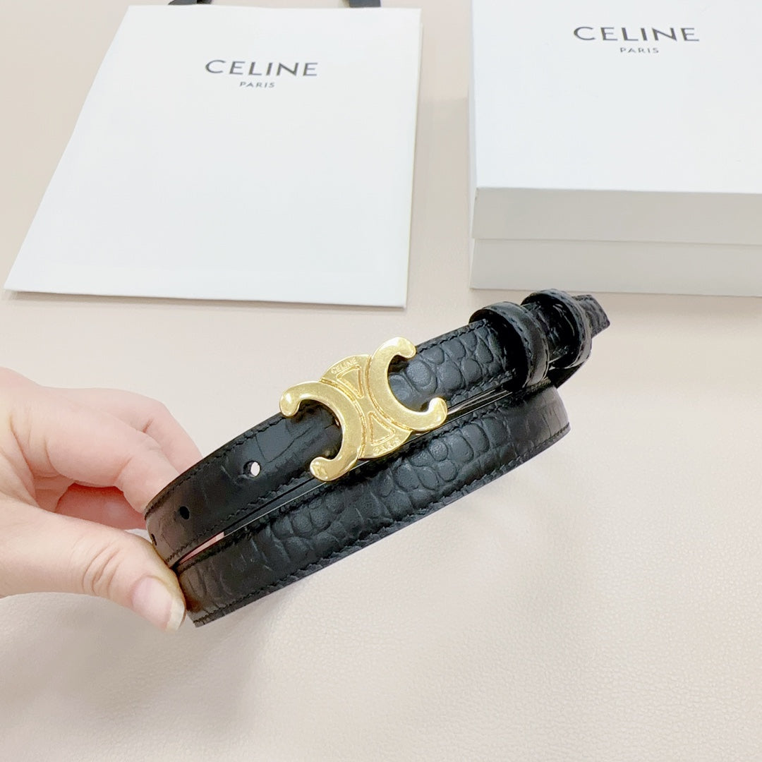CEL Gold Buckle Belt 18mm Black Calfskin 176702
