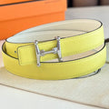 HM Silver Mors H buckle & Reversible 24 mm belt Yellow Beige leather 125367