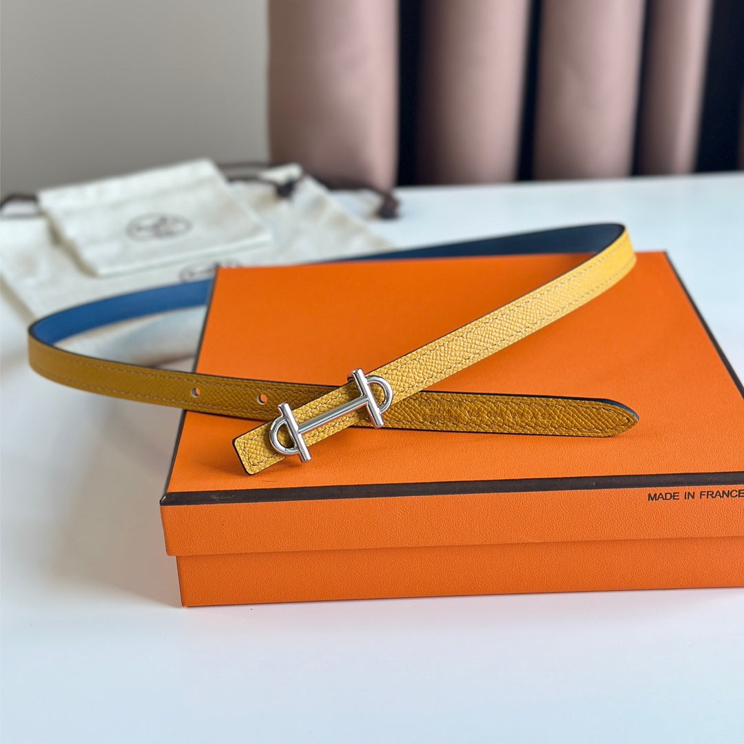 HM GAMMA BUCKLE & REVERSIBLE GOLDEN AND BLUE LEATHER STRAP 13MM SILVER HARDWARE