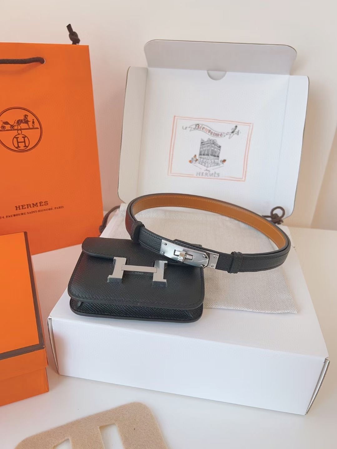 hm kelly belt 18mm with constance slim black epsom silver hardware