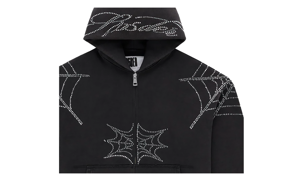 Rhinestone Web Zip Hoodie "Black" SP5der501