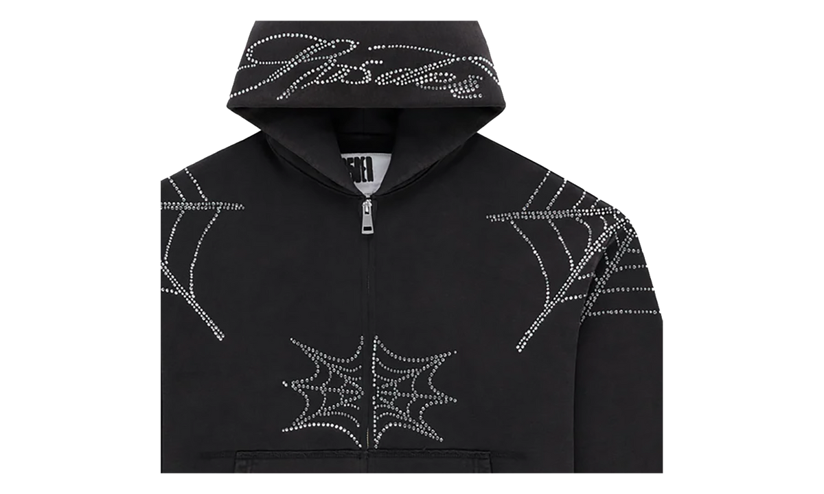 Rhinestone Web Zip Hoodie "Black" SP5der501