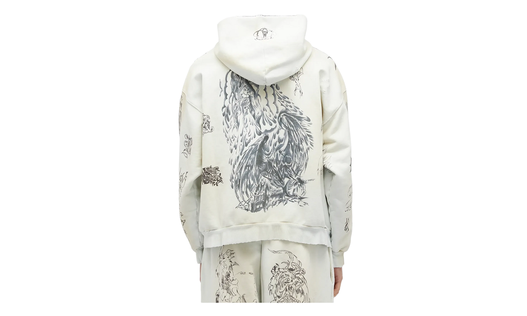 Tattoo Heavy Molleton Zip-up Hoodie "Off White/Black" 770939 TQVK1 3307