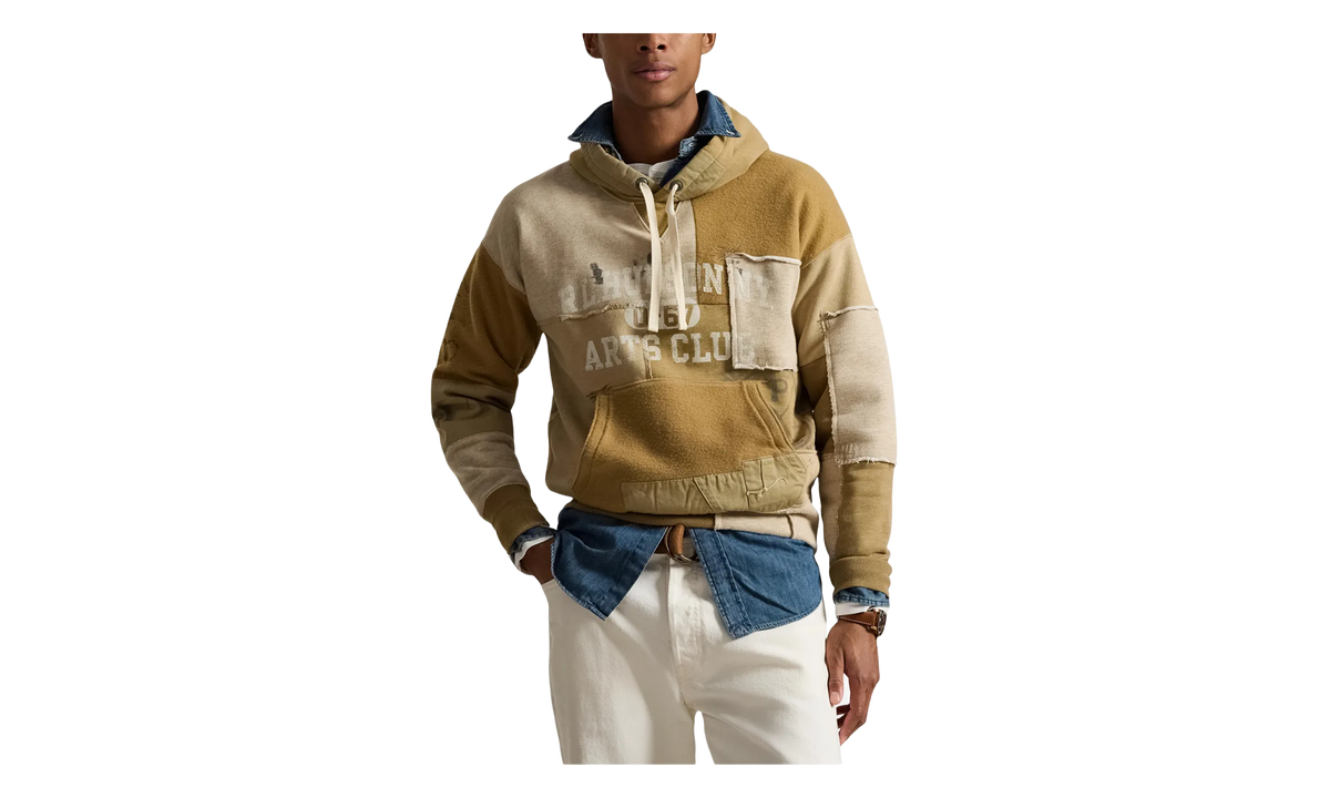 Long-Sleeve Vintage Patchwork Arts Club Hoodie "Montana Khaki / Multi" 710P04970001