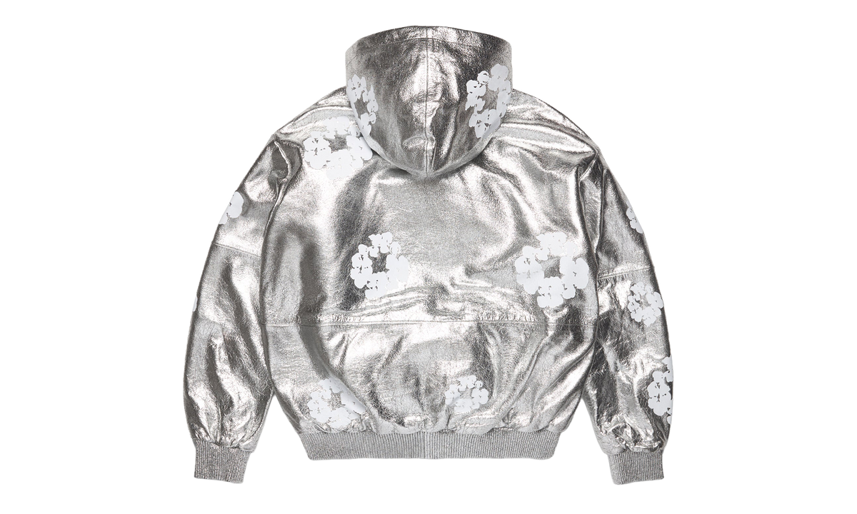 Leather Cotton Wreath Zip Hoodie "Silver" DT645