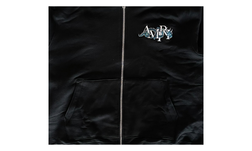 Embroidered Dragon Logo Zip Up Hoodie "Black / White" AMJYHD1005 001