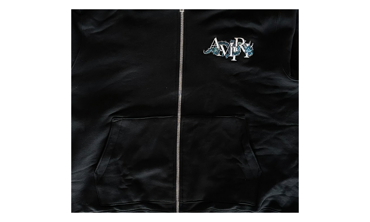 Embroidered Dragon Logo Zip Up Hoodie "Black / White" AMJYHD1005 001