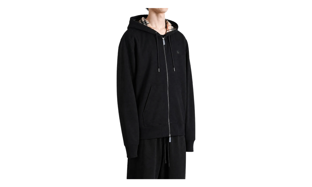Check Hood Cotton Zip Hoodie "Black" 8135976