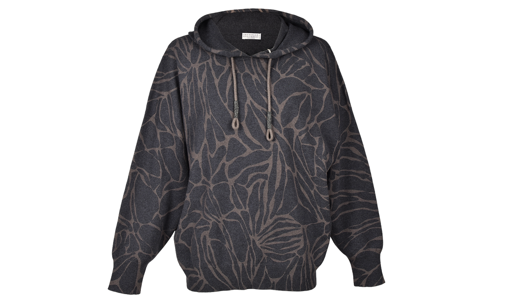 Cashmere Blend Patterned Hoodie WMNS "Black Stone" BRUN1837