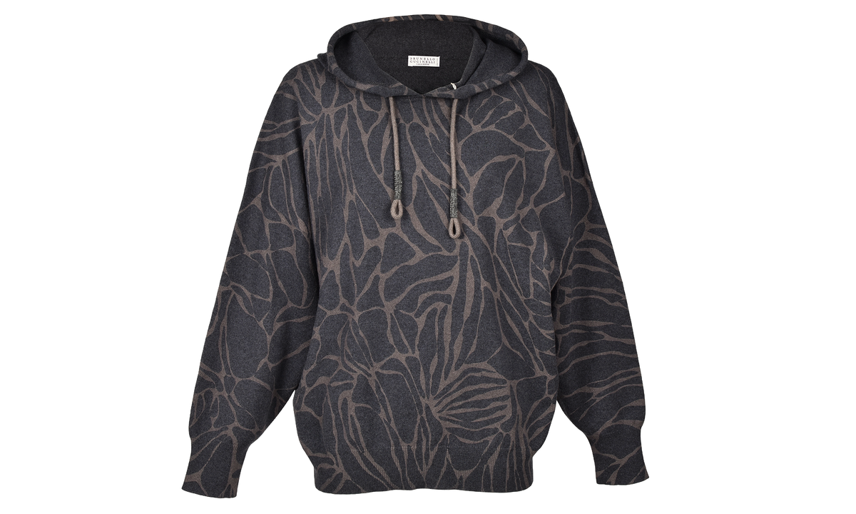 Cashmere Blend Patterned Hoodie WMNS "Black Stone" BRUN1837