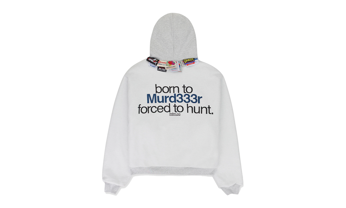 DOUBLE LAYERED HOODIE "MURD333R.FM - Grey" GUT XHDS 0007