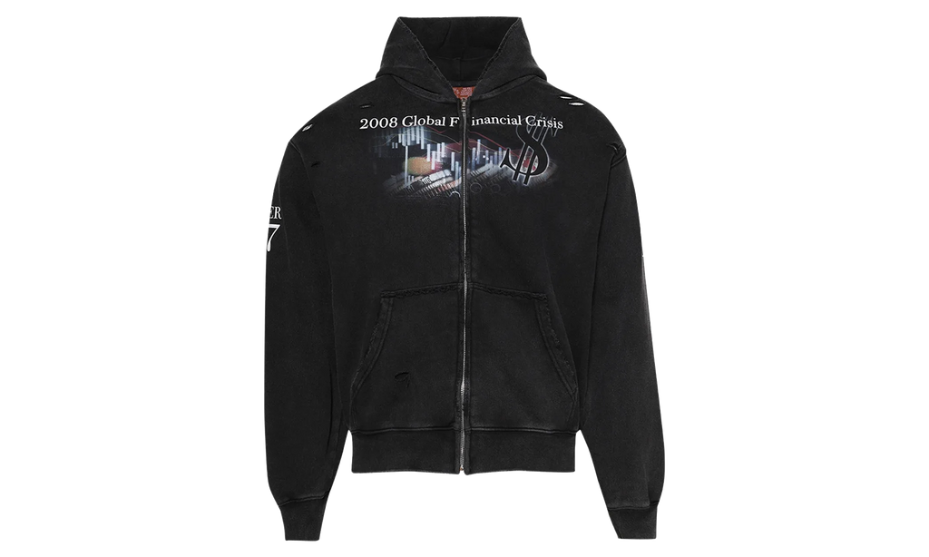 Financial Crisis Destroyed Zip Up Hoodie "Black" PRAY2409880