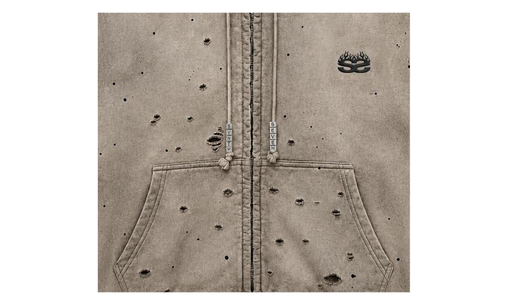 Charm Zip Up Distressed Hoodie "Taupe" 77S014