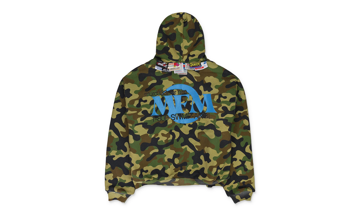 CAMO DOUBLE LAYERED HOODIE "MURD333R.FM - GREEN" GUT XHDS 0005