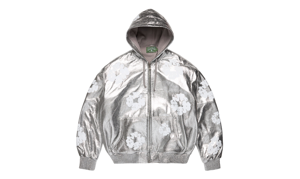 Leather Cotton Wreath Zip Hoodie "Silver" DT645
