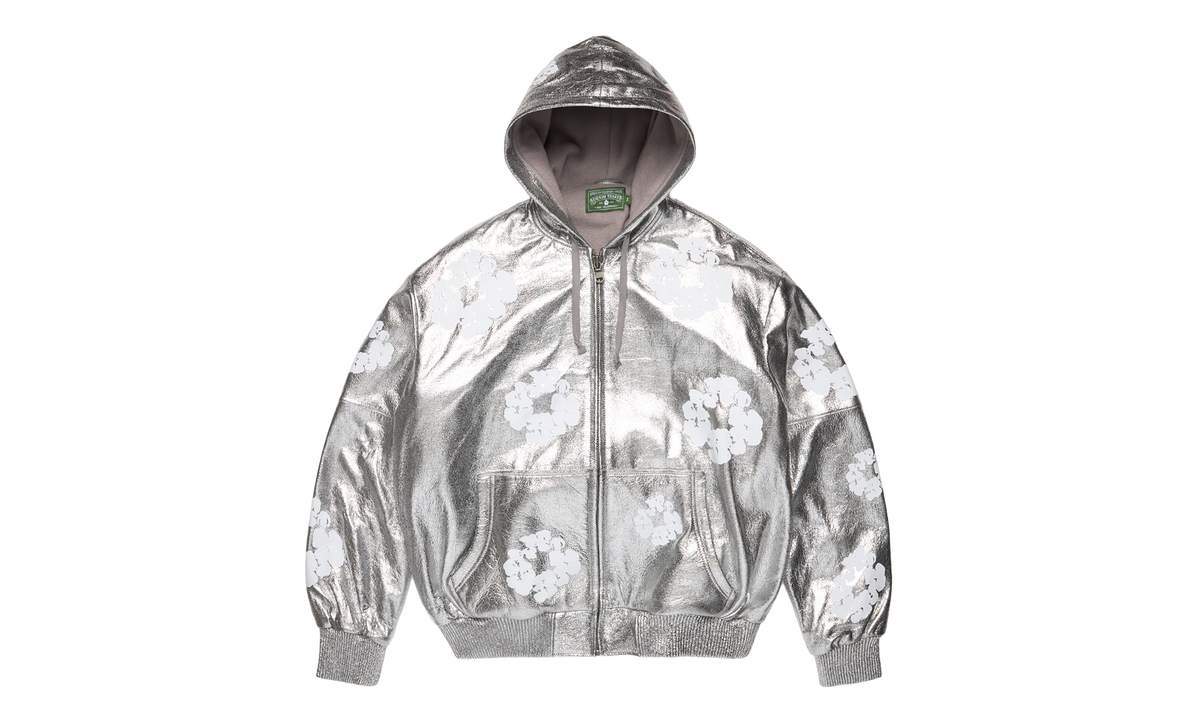 Leather Cotton Wreath Zip Hoodie "Silver" DT645