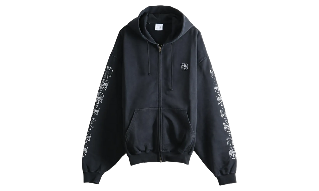 Biker Cross Sleeves Zip-Up Hoodie "Washed Black" MH27ZU250B