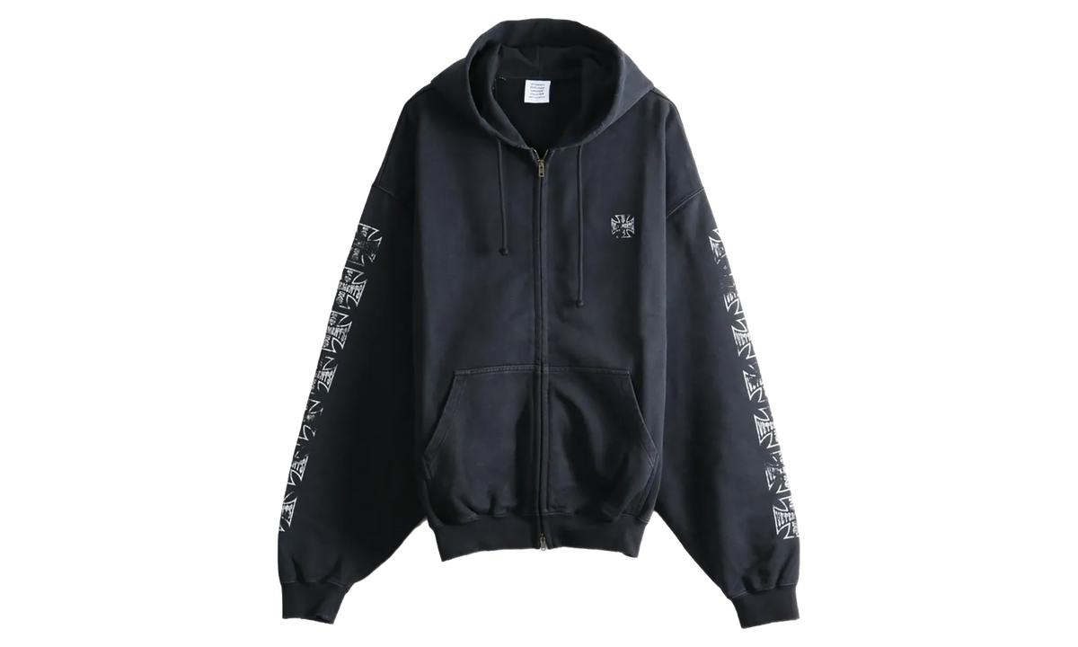 Biker Cross Sleeves Zip-Up Hoodie "Washed Black" MH27ZU250B