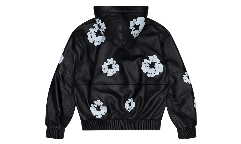 Leather Cotton Wreath Zip Hoodie "Black" DT1002