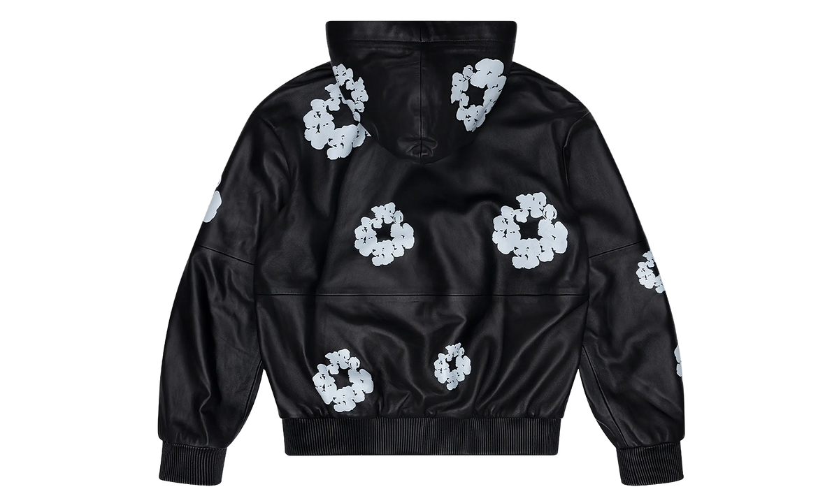 Leather Cotton Wreath Zip Hoodie "Black" DT1002