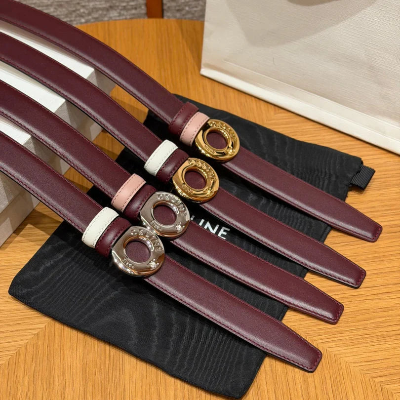 CL 2026 Disc Buckle & Reversible Strap Belt 2.5cm Burgundy Leather