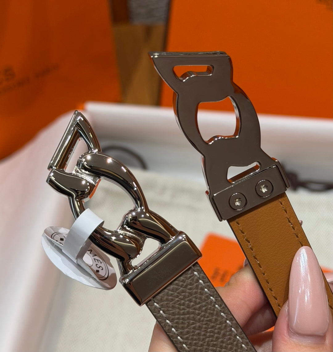 HM Chaine d'Ancre Belt 1.8cm Grey Epsom Calfskin 212435