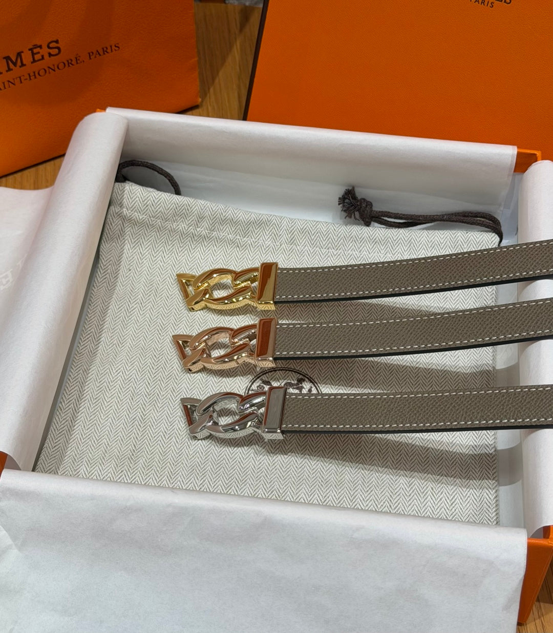 HM Chaine d'Ancre Belt 1.8cm Grey Epsom Calfskin 212435