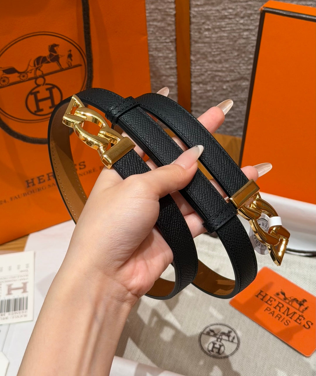 HM Chaine d'Ancre Belt 1.8cm Black Epsom Calfskin 212424