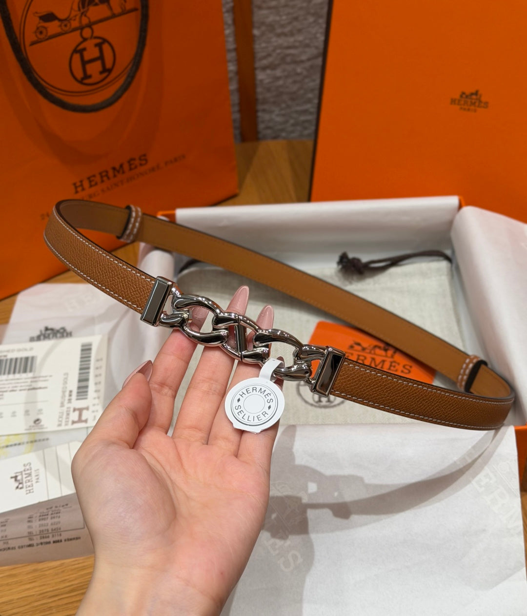 HM Chaine d'Ancre Belt 1.8cm Brown Epsom Calfskin 212413