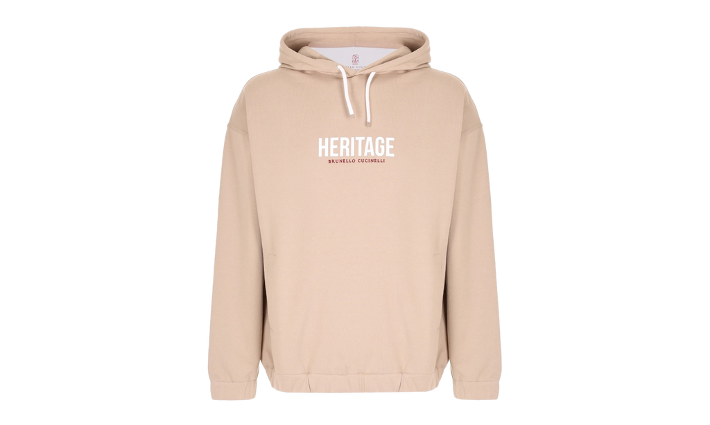 Embroidered Drawstring 'HERITAGE' Graphic Print Hoodie "Beige" BRUN1134