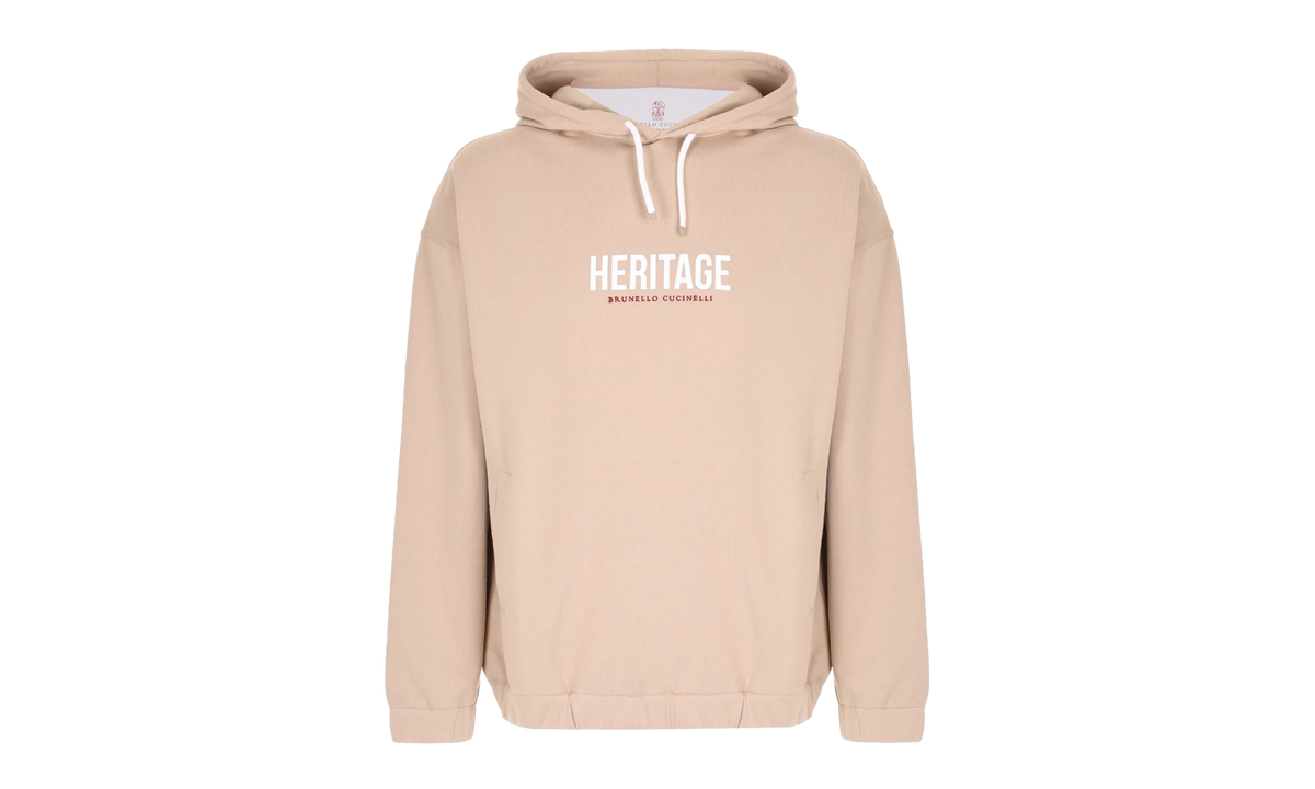 Embroidered Drawstring 'HERITAGE' Graphic Print Hoodie "Beige" BRUN1134