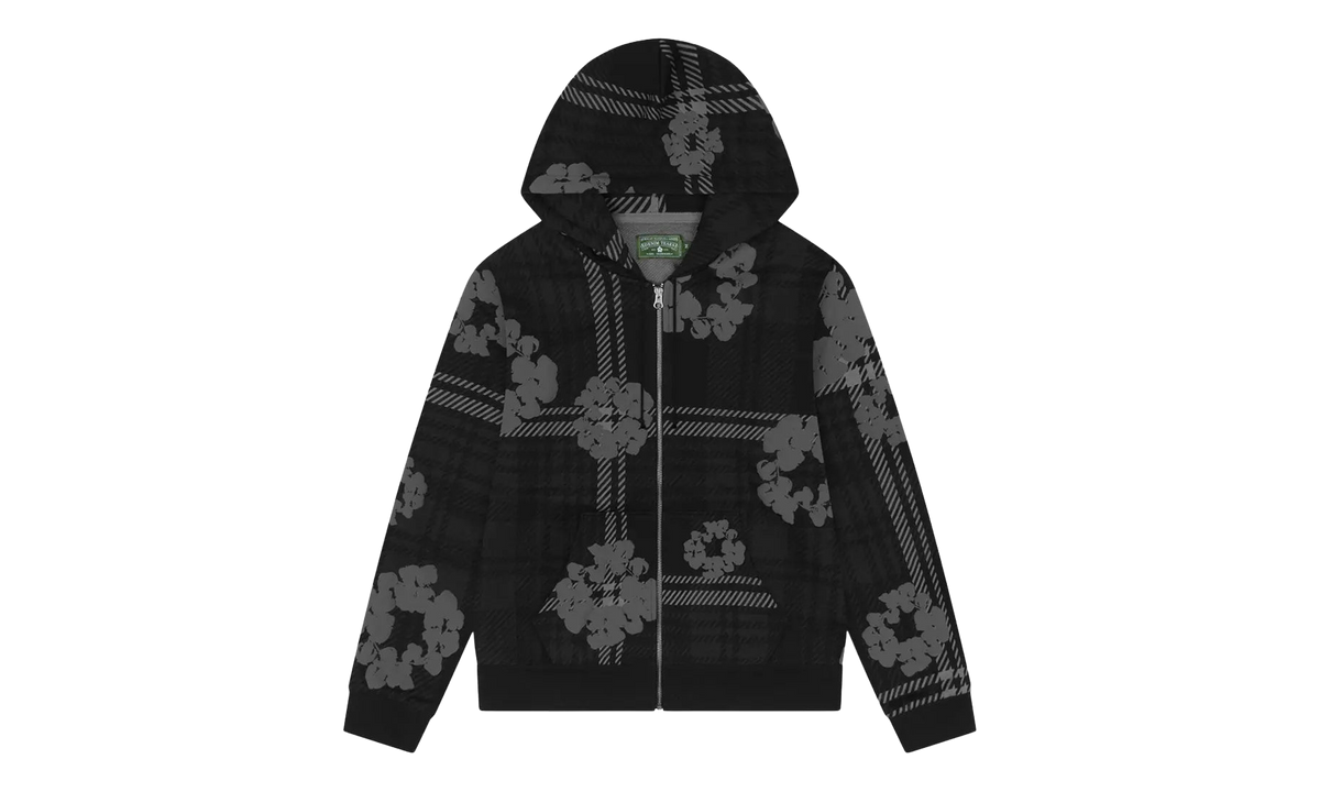 Plaid Cotton Wreath Zip Hoodie "Black" DT390