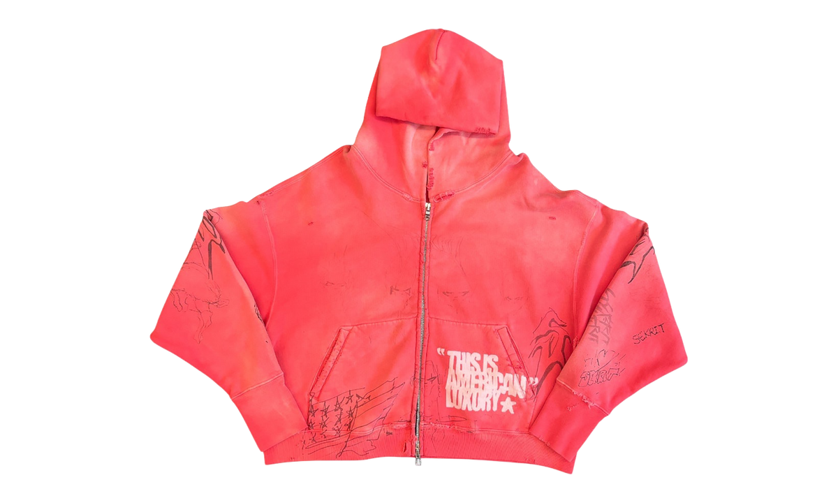 Time Capsule Zip-Up Hoodie "Faded Red" SS26 SEK HD03