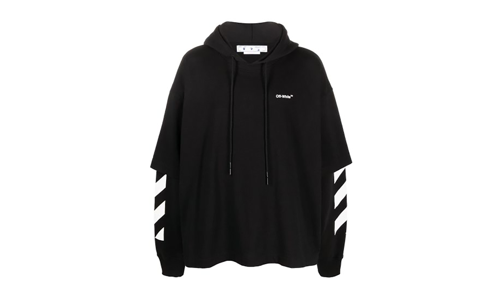 Diagonal Helvetica Double Tee Hoodie Black/White "Double Tee Hoodie" V8X11FVF