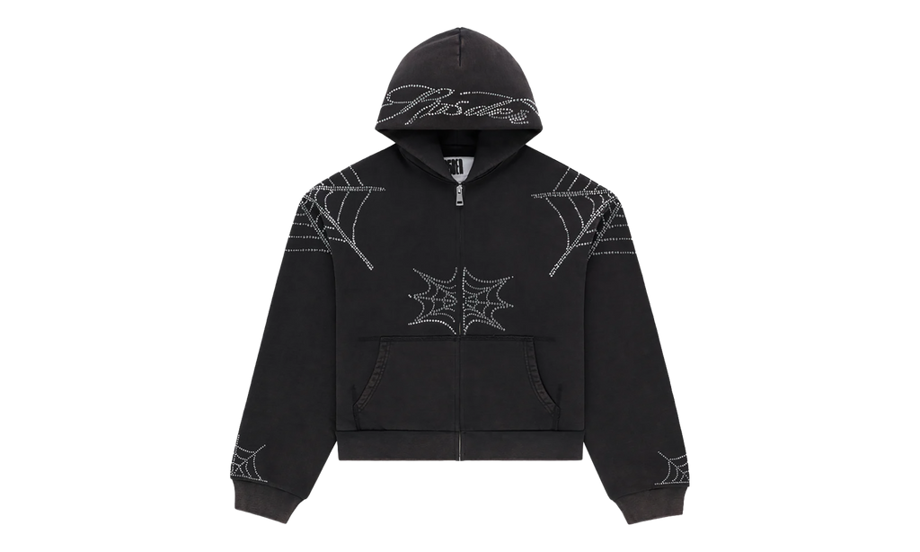 Rhinestone Web Zip Hoodie "Black" SP5der501