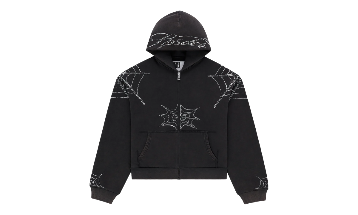 Rhinestone Web Zip Hoodie "Black" SP5der501