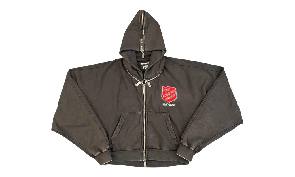 Anti Death Rose Zip-Up Hoodie "Washed Black" ANTD ZH07