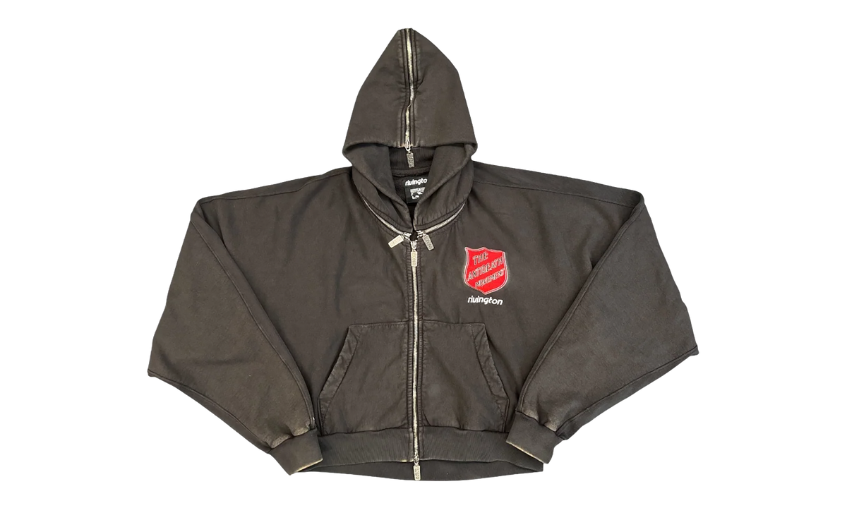 Anti Death Rose Zip-Up Hoodie "Washed Black" ANTD ZH07