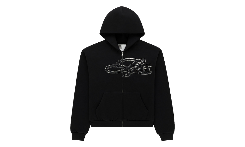 Rhinestone Script Zip Hoodie "Black" SP5der351