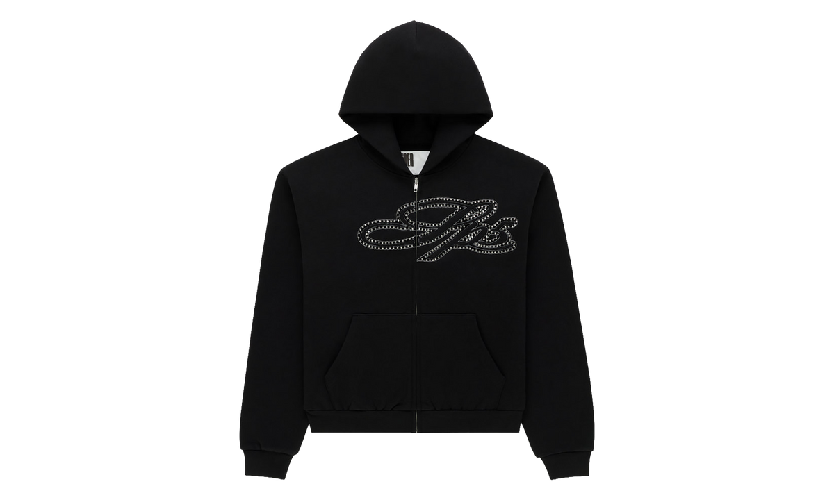 Rhinestone Script Zip Hoodie "Black" SP5der351