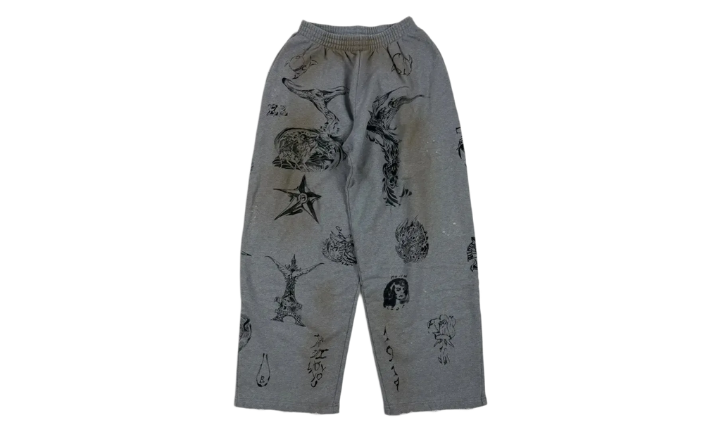 Tattoo Distressed Graphic Oversize Sweatpants "Heather Grey" 787357 TQVK1 1167