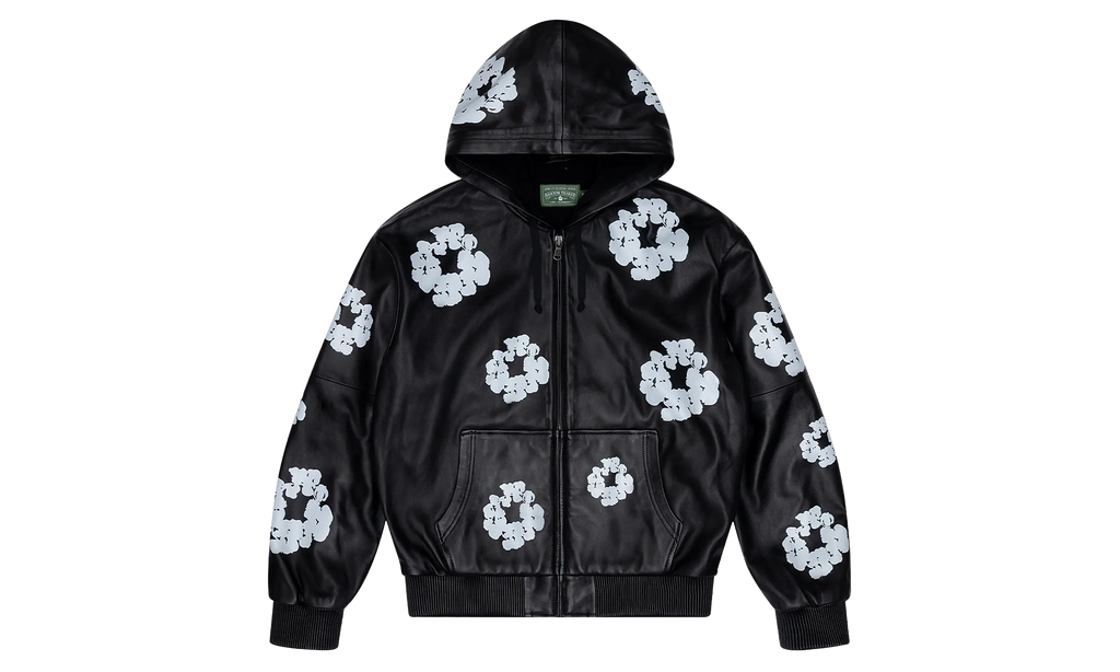 Leather Cotton Wreath Zip Hoodie "Black" DT1002