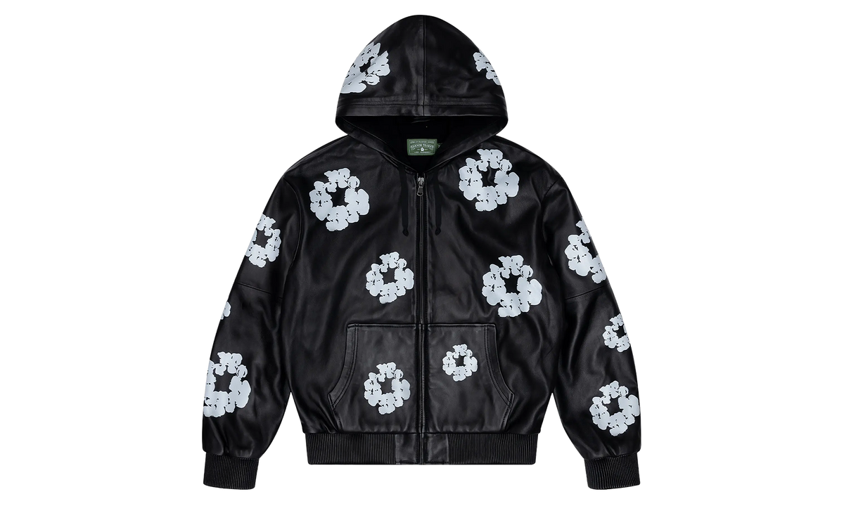 Leather Cotton Wreath Zip Hoodie "Black" DT1002