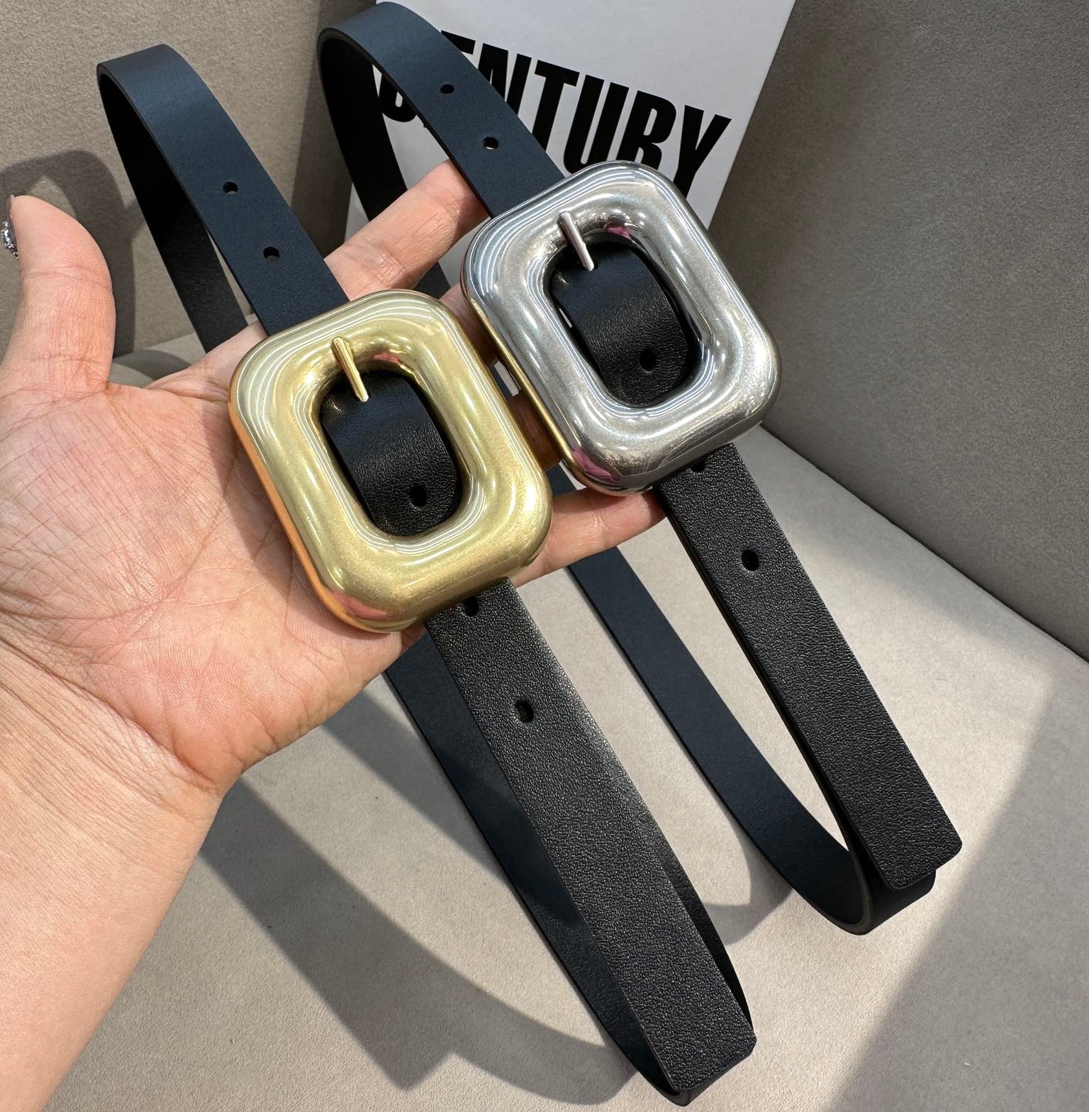 BV Square Buckle Belt 2cm Black Cowhide 211340