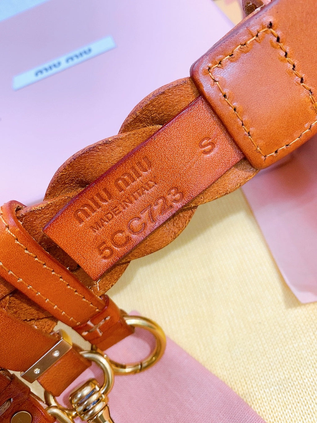 Miu 26s Tan Brown Woven Belt 211533