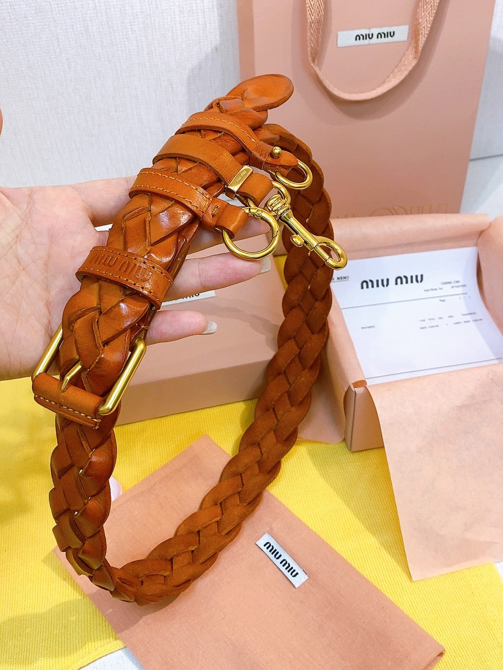 Miu 26s Tan Brown Woven Belt 211533