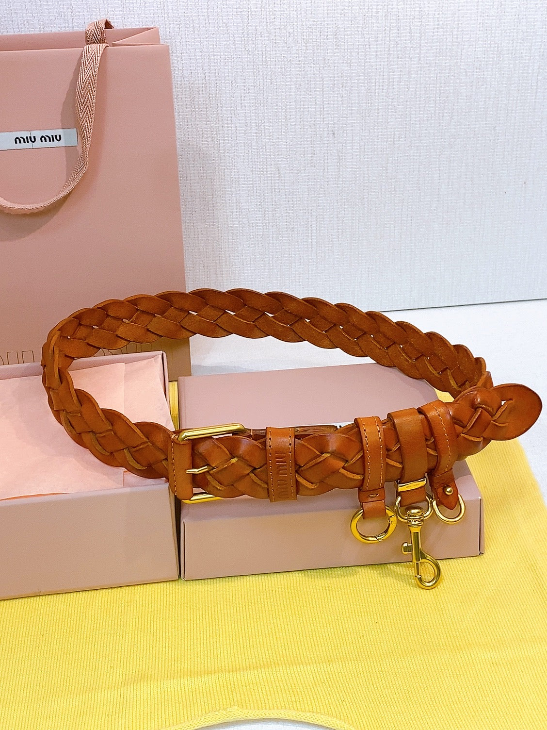 Miu 26s Tan Brown Woven Belt 211533