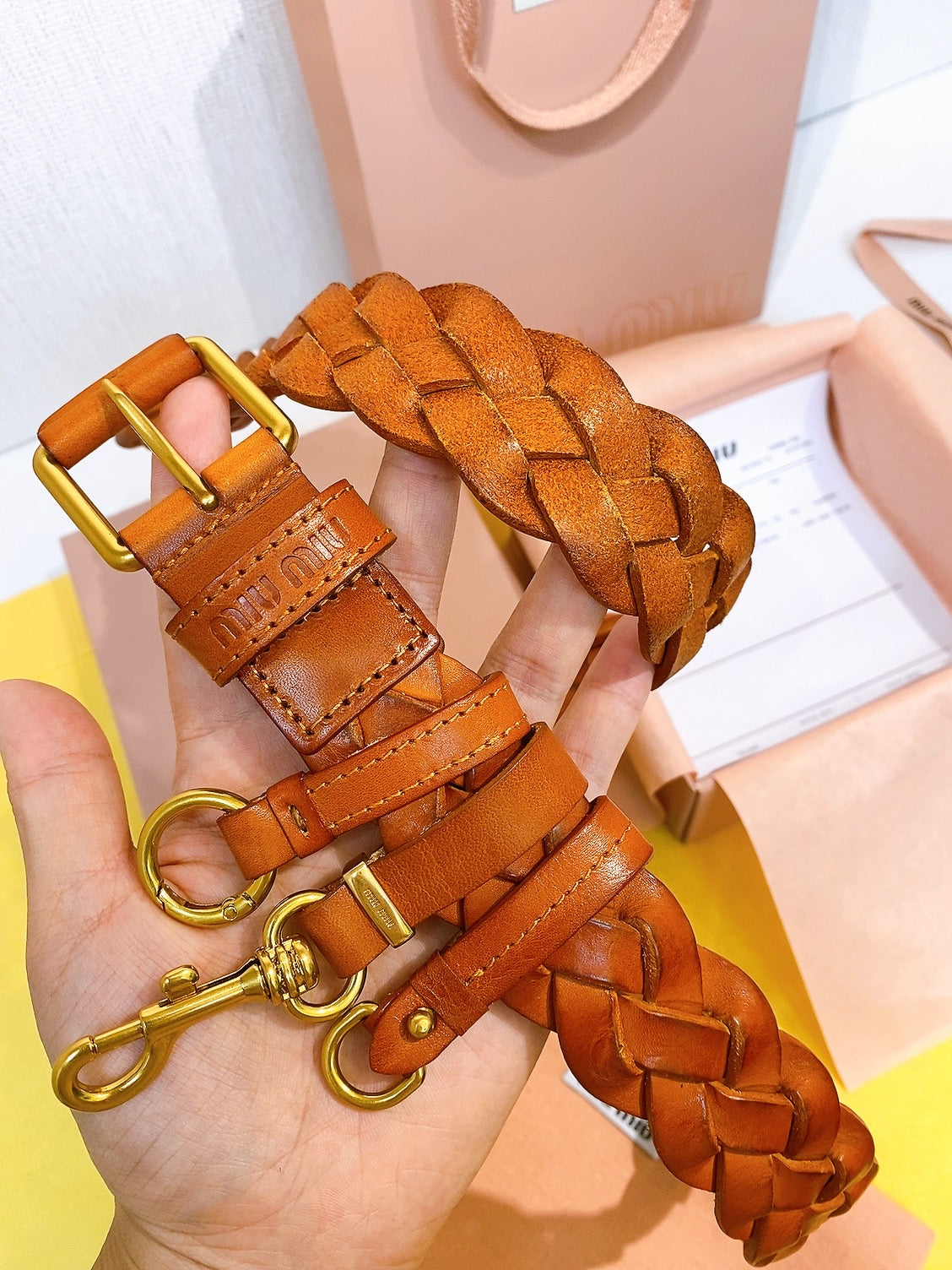 Miu 26s Tan Brown Woven Belt 211533